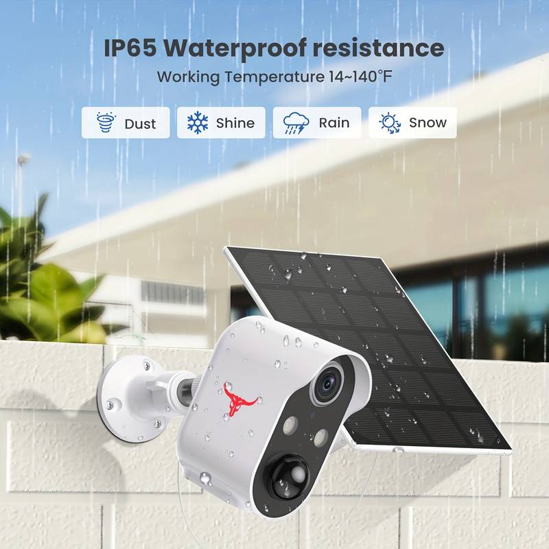 Solar Wireless Outdoor Security Camera, WiFi Solar Rechargeable Battery  Power IP Surveillance Home Cameras, 1080P, Human Motion Detection, Night